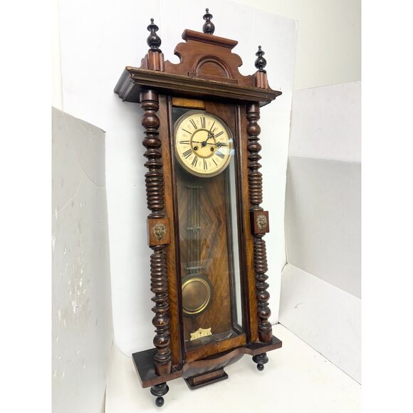 Antique Victorian Wood Pendulum Wall Clock - Picture 4 of 11